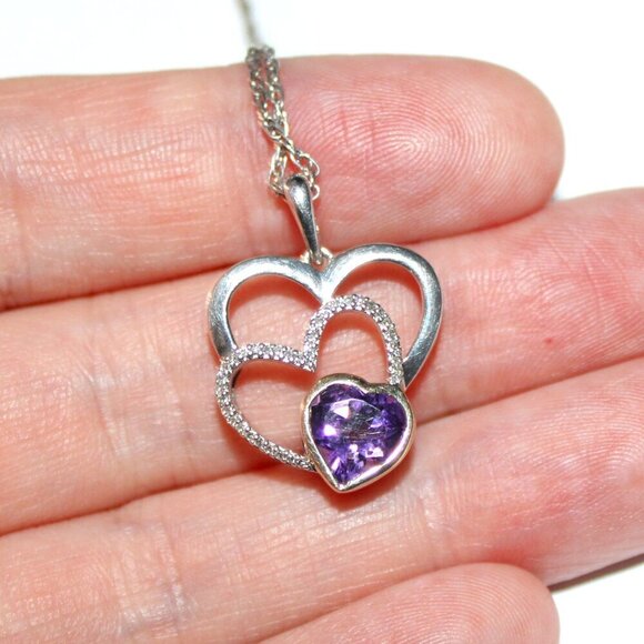 Sterling Silver 14kt Gold Amethyst Heart Necklace - Picture 7 of 7